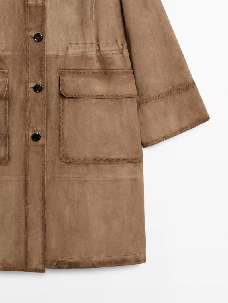 Парка с высоким воротником из замши