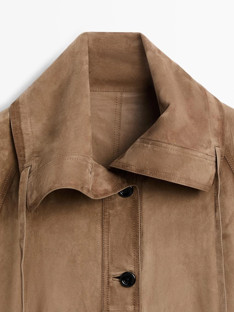 Парка с высоким воротником из замши