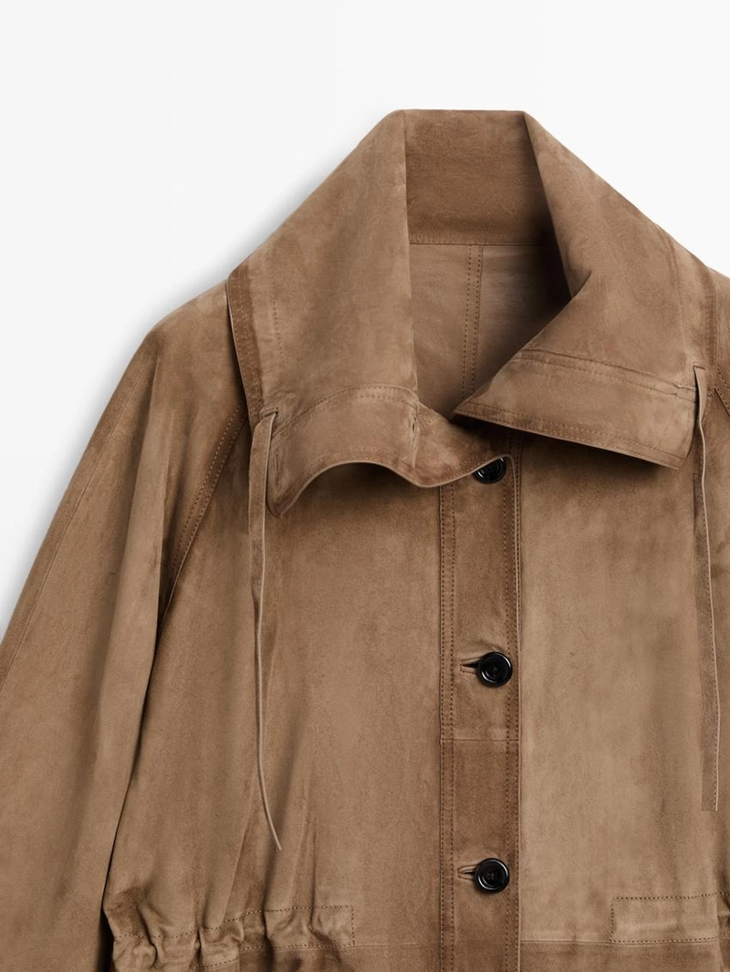 Парка с высоким воротником из замши