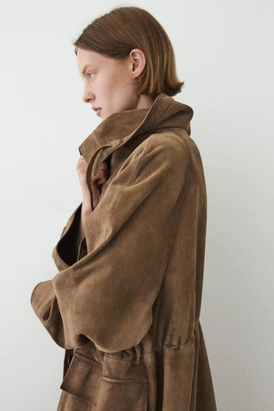 Парка с высоким воротником из замши- Заказать в России