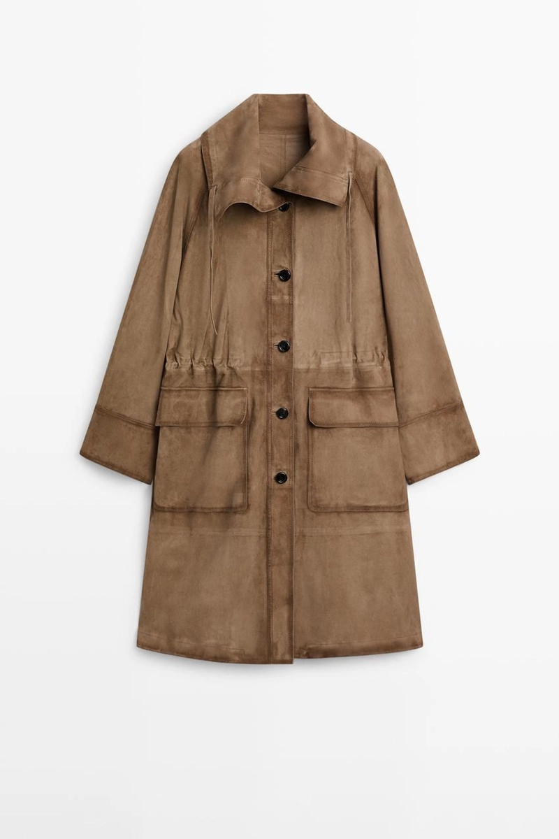 Парка с высоким воротником из замши