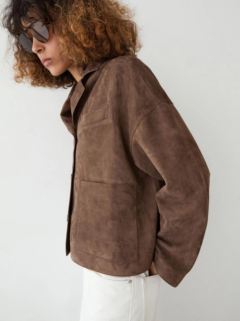 Потрясающий кожаный жакет с отделкой замшей