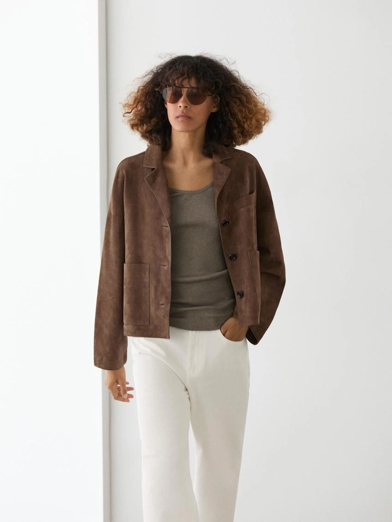 Потрясающий кожаный жакет с отделкой замшей