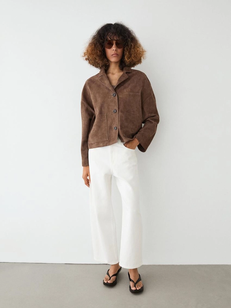 Потрясающий кожаный жакет с отделкой замшей