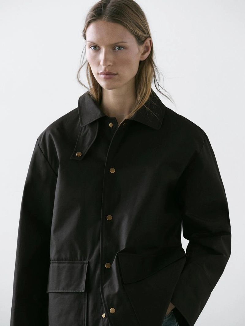 Длинная хлопковая парка с деталями воротника