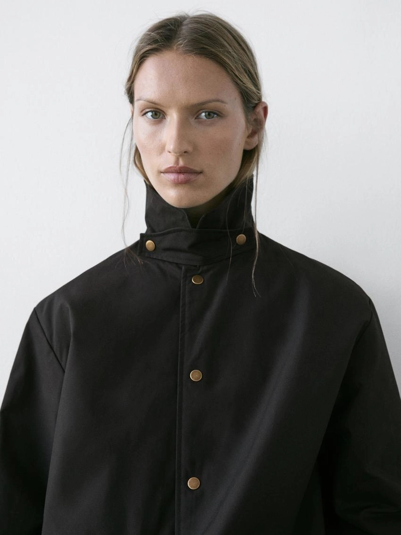 Длинная хлопковая парка с деталями воротника