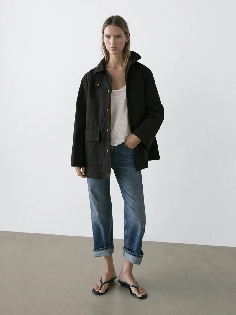 Длинная хлопковая парка с деталями воротника