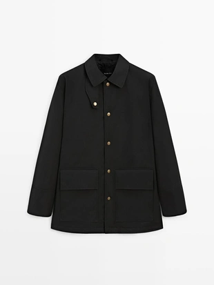 Длинная хлопковая парка с деталями воротника- Заказать в России