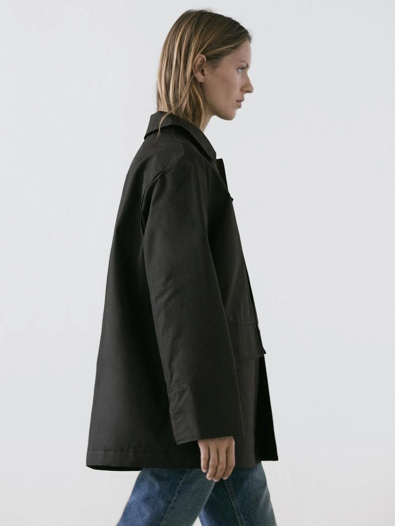 Длинная хлопковая парка с деталями воротника