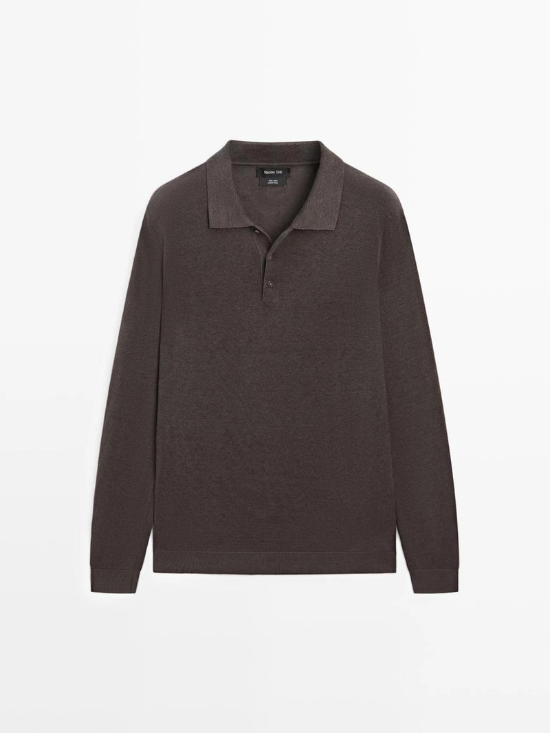 Поло из льна с воротником-стойкой