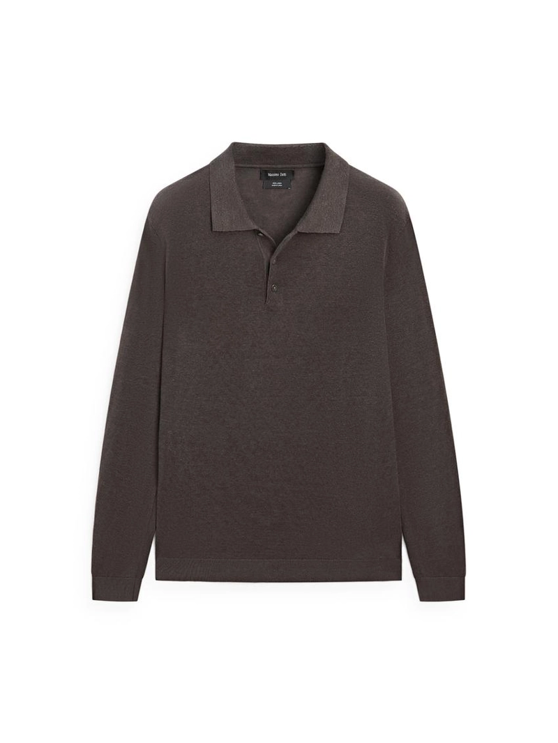 Поло из льна с воротником-стойкой