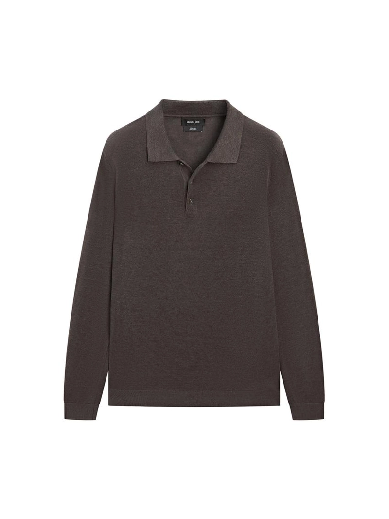 Поло из льна с воротником-стойкой