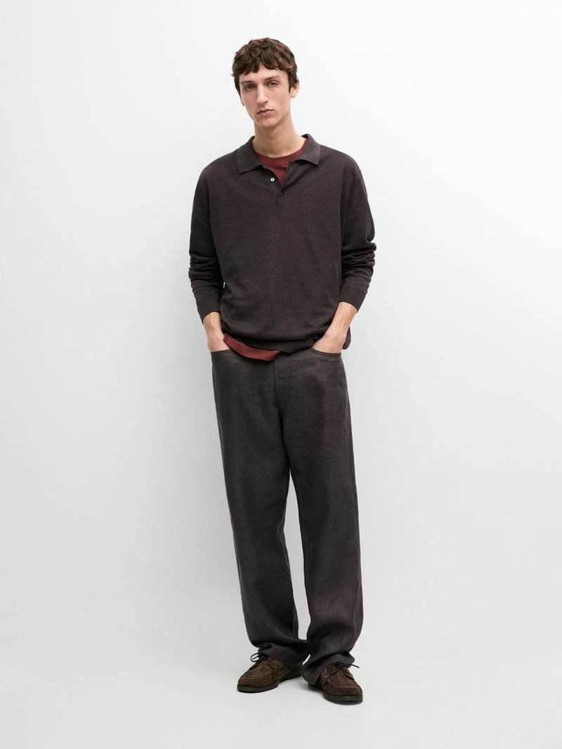 Поло из льна с воротником-стойкой