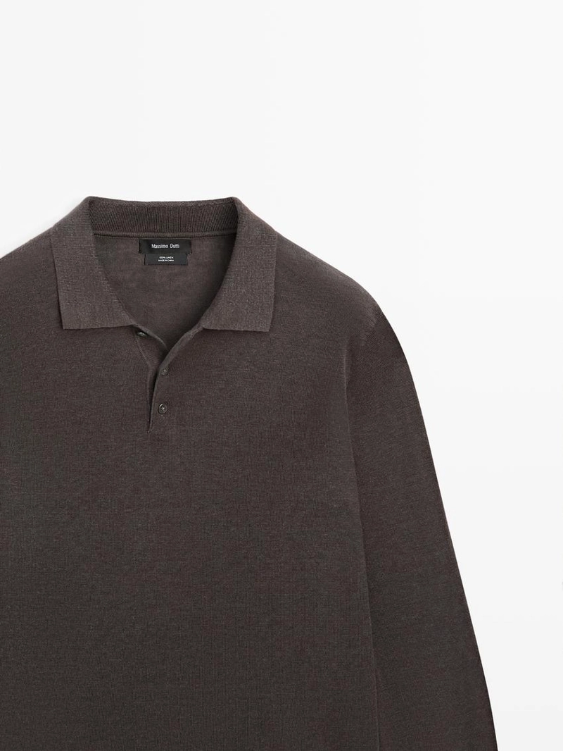 Поло из льна с воротником-стойкой