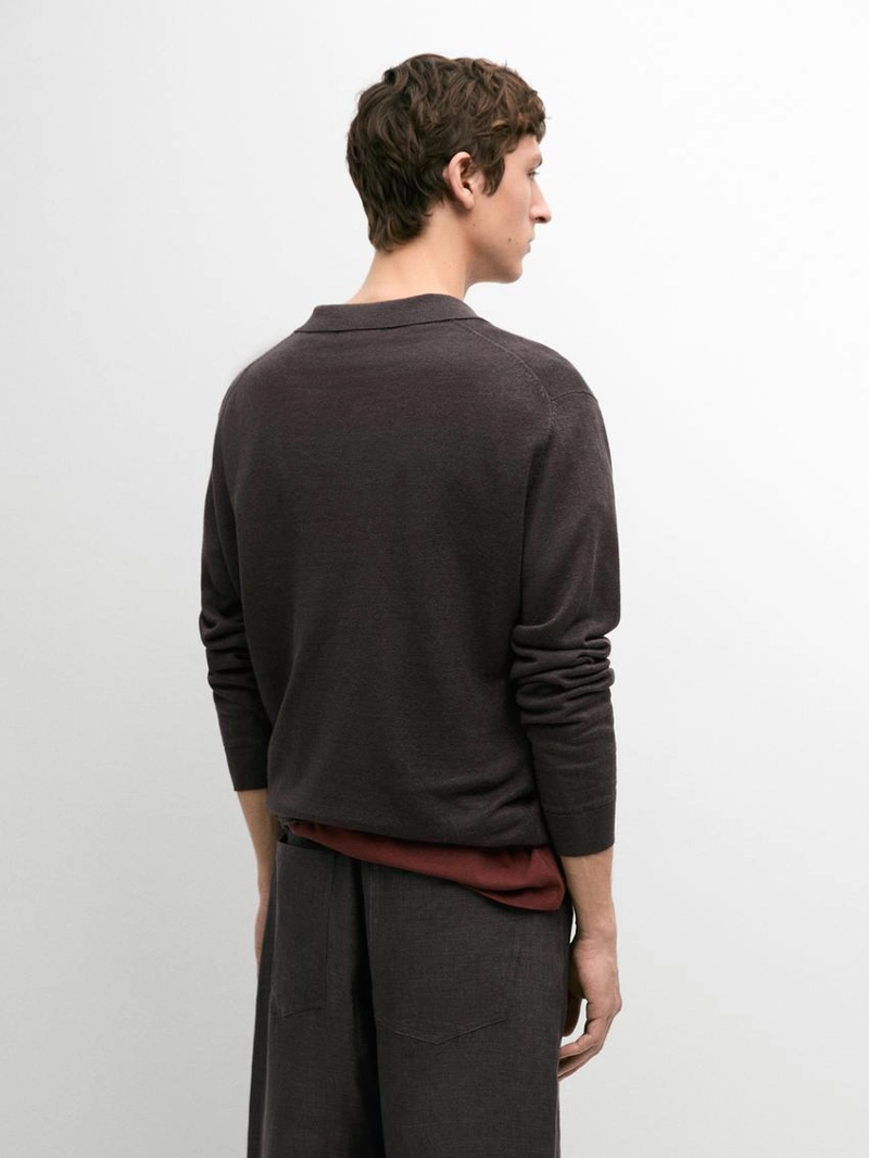 Поло из льна с воротником-стойкой