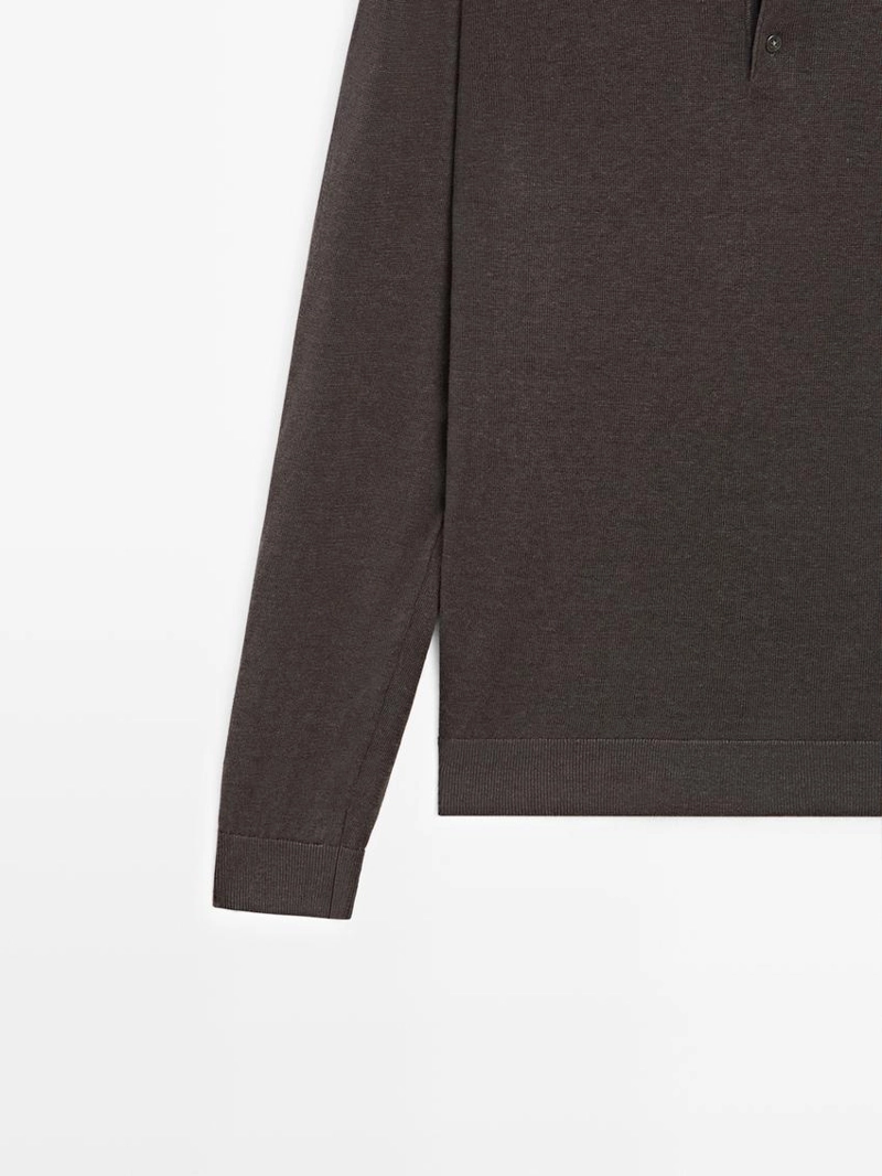 Поло из льна с воротником-стойкой