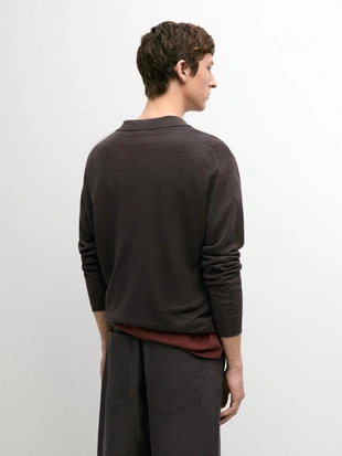 Поло из льна с воротником-стойкой- Заказать в России