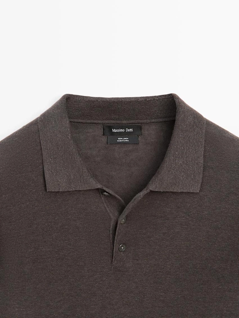 Поло из льна с воротником-стойкой