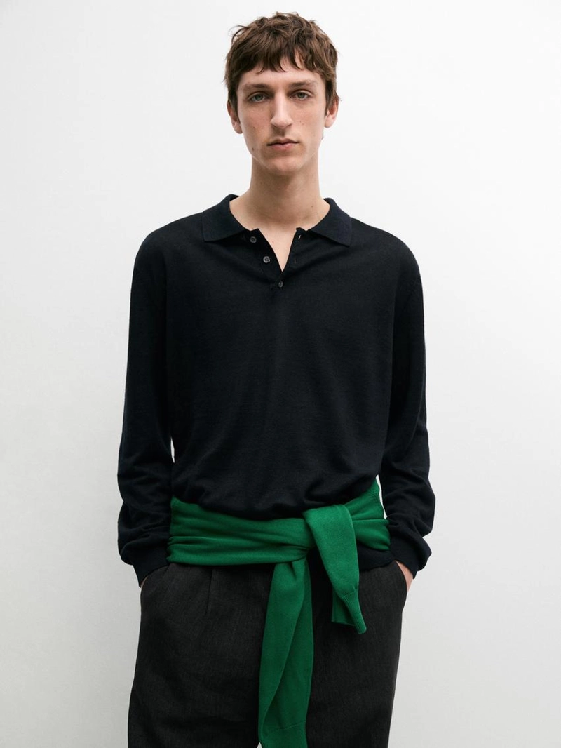 Поло-свитер с воротником из льна