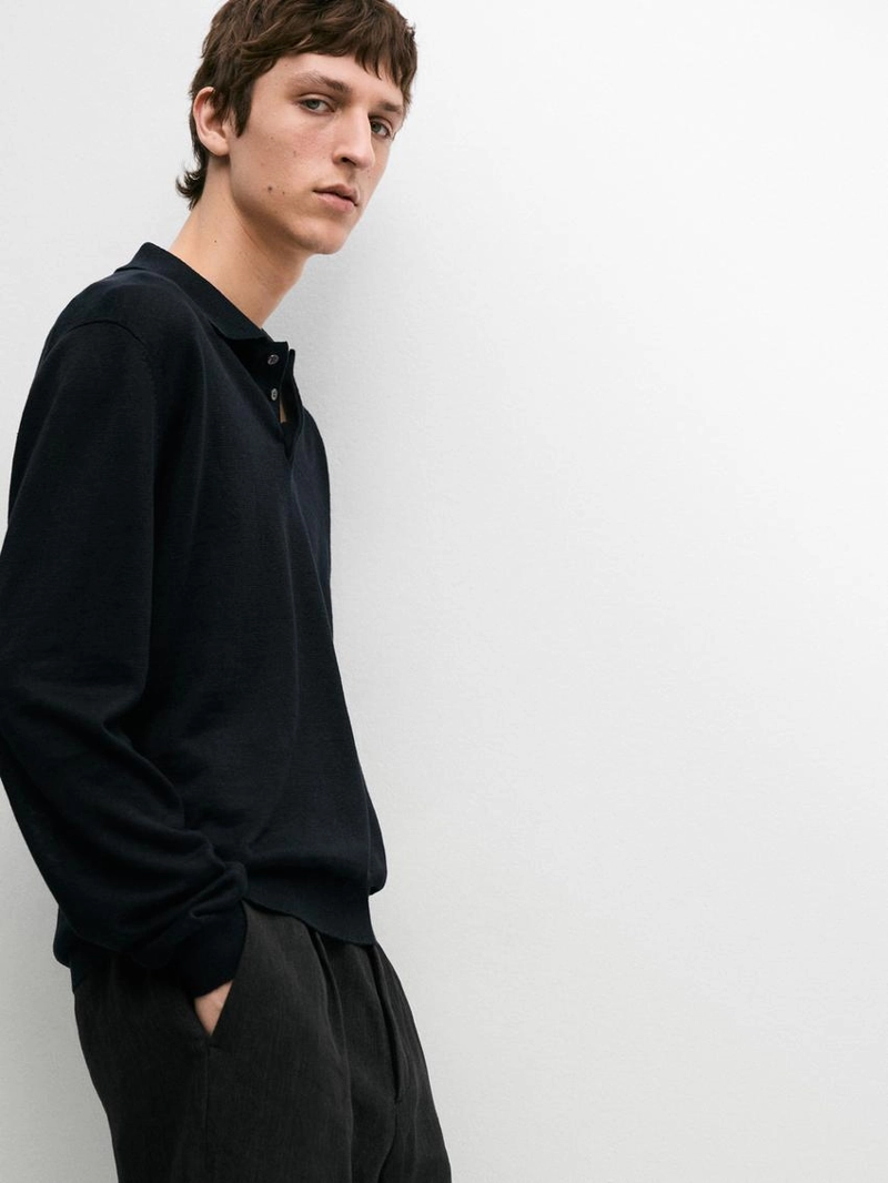 Поло-свитер с воротником из льна