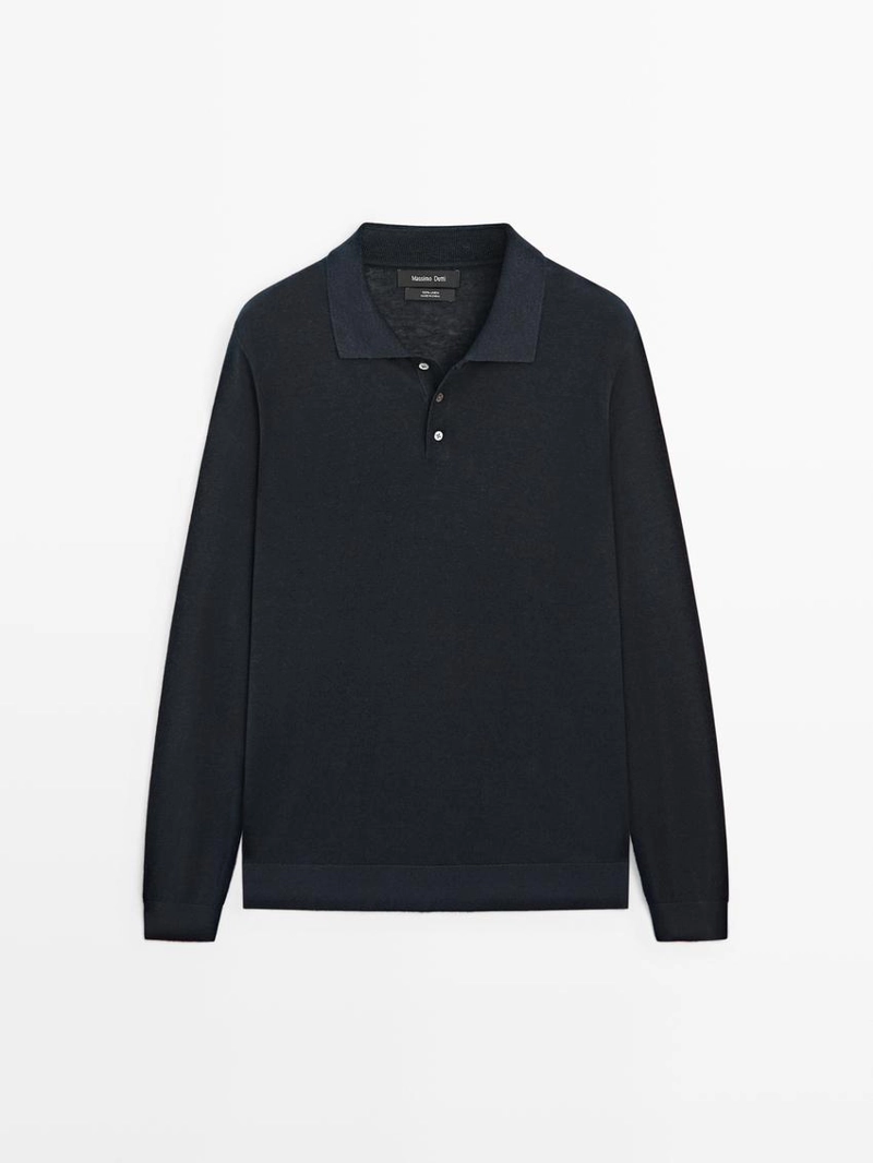 Поло-свитер с воротником из льна