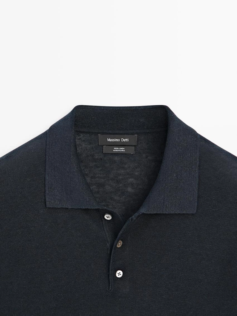 Поло-свитер с воротником из льна