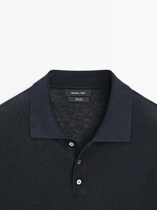 Поло-свитер с воротником из льна- Заказать в России