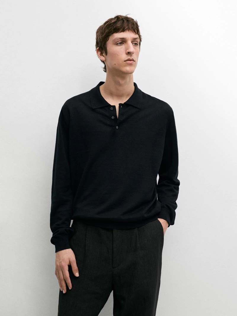 Поло-свитер с воротником из льна