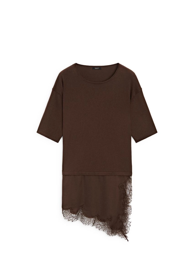 Свитер с контрастными кружевными деталями