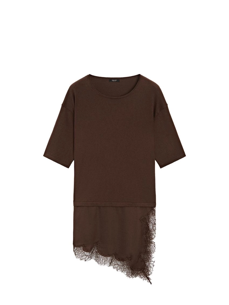 Свитер с контрастными кружевными деталями