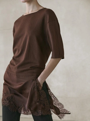 Свитер с контрастными кружевными деталями- Заказать в России