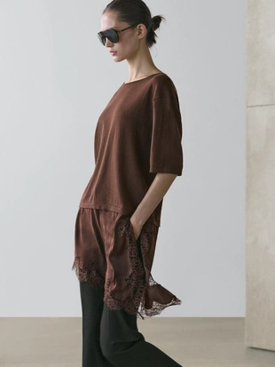 Свитер с контрастными кружевными деталями- Заказать в России