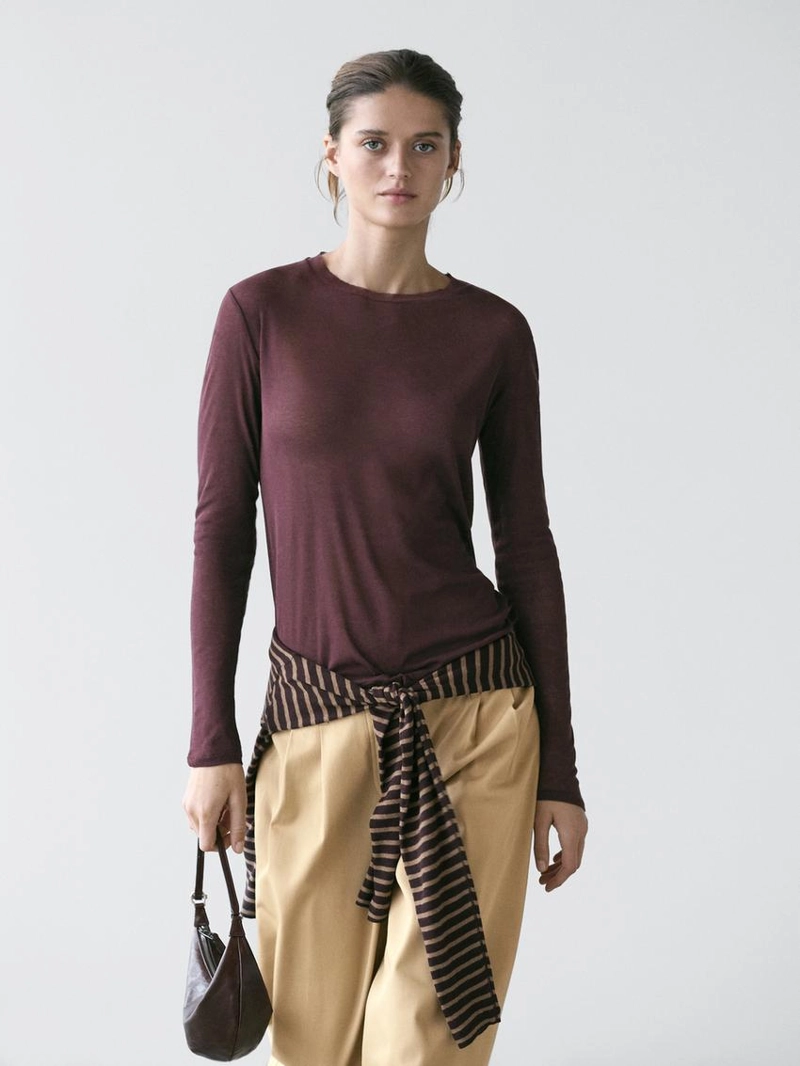 Футболка из 100% хлопка полупрозрачная с деталями воротника