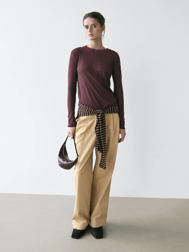 Футболка из 100% хлопка полупрозрачная с деталями воротника