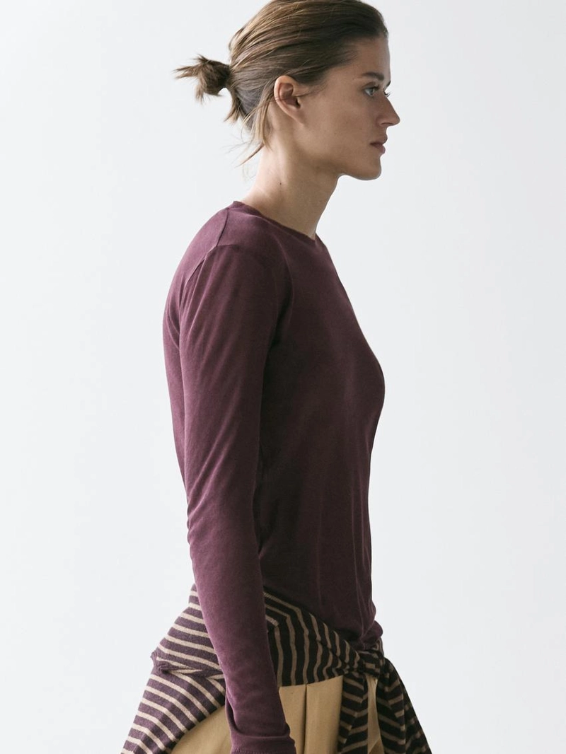 Футболка из 100% хлопка полупрозрачная с деталями воротника