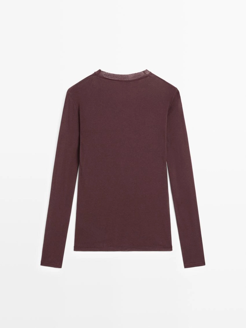 Футболка из 100% хлопка полупрозрачная с деталями воротника