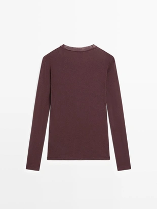 Футболка из 100% хлопка полупрозрачная с деталями воротника- Заказать в России