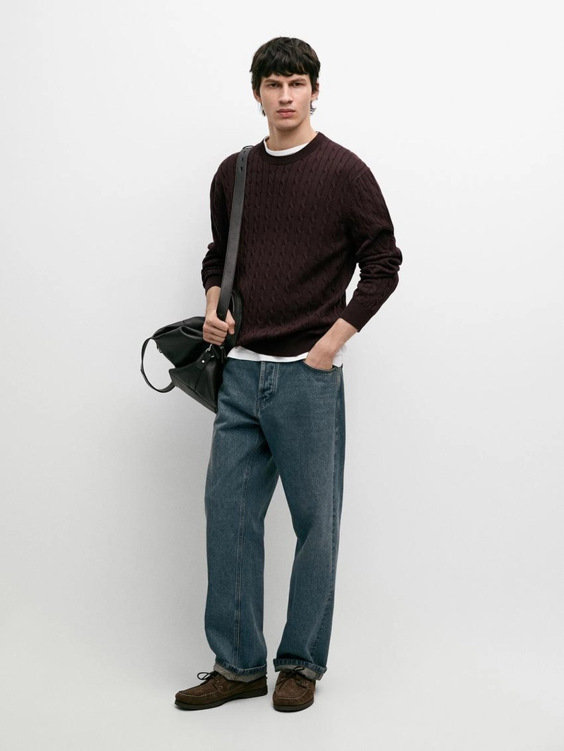 Свитер из хлопкового кабельного вязания