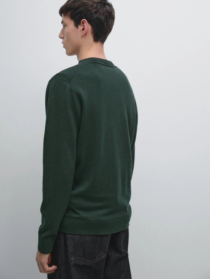 Свитер из хлопка и шерсти с круглым вырезом