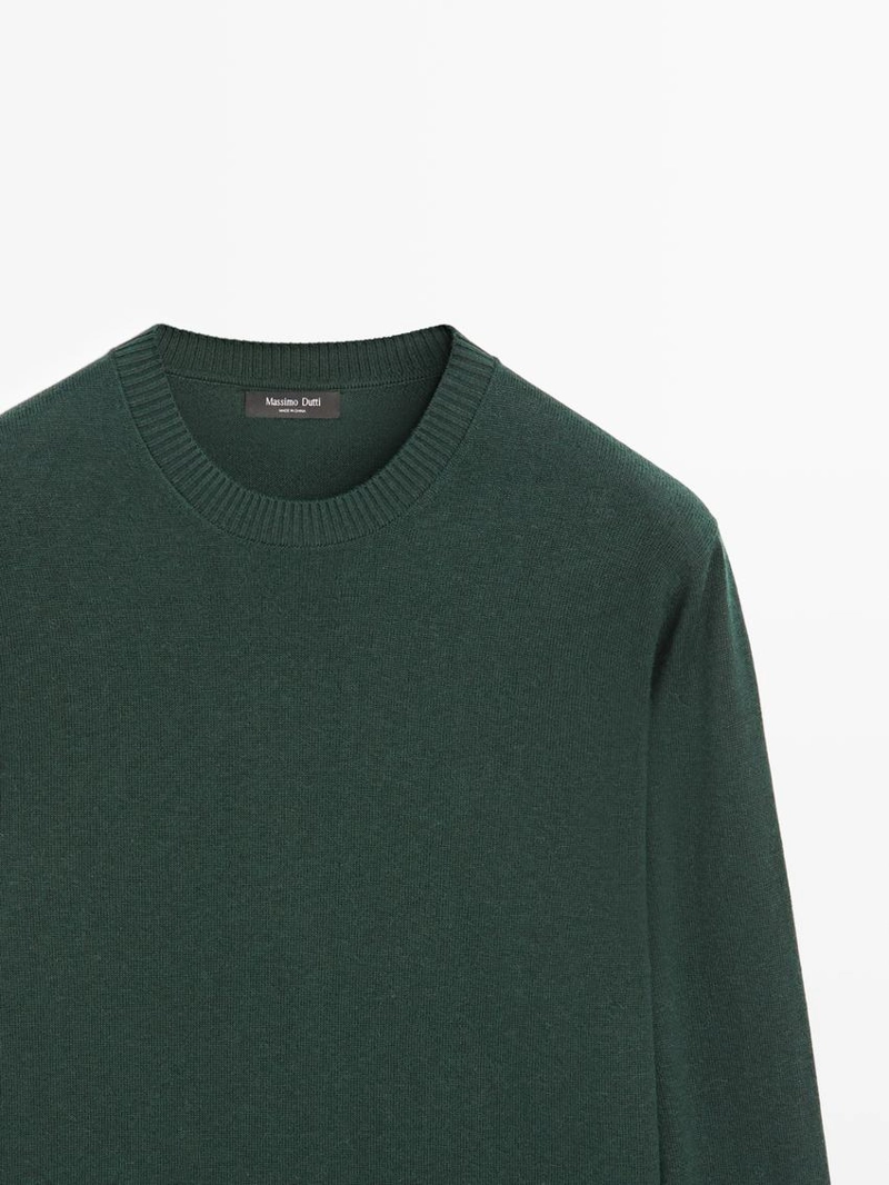 Свитер из хлопка и шерсти с круглым вырезом