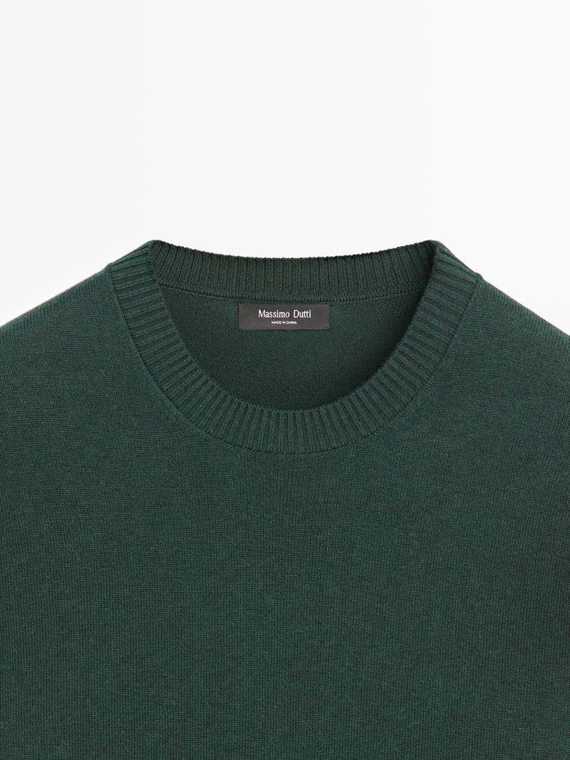 Свитер из хлопка и шерсти с круглым вырезом