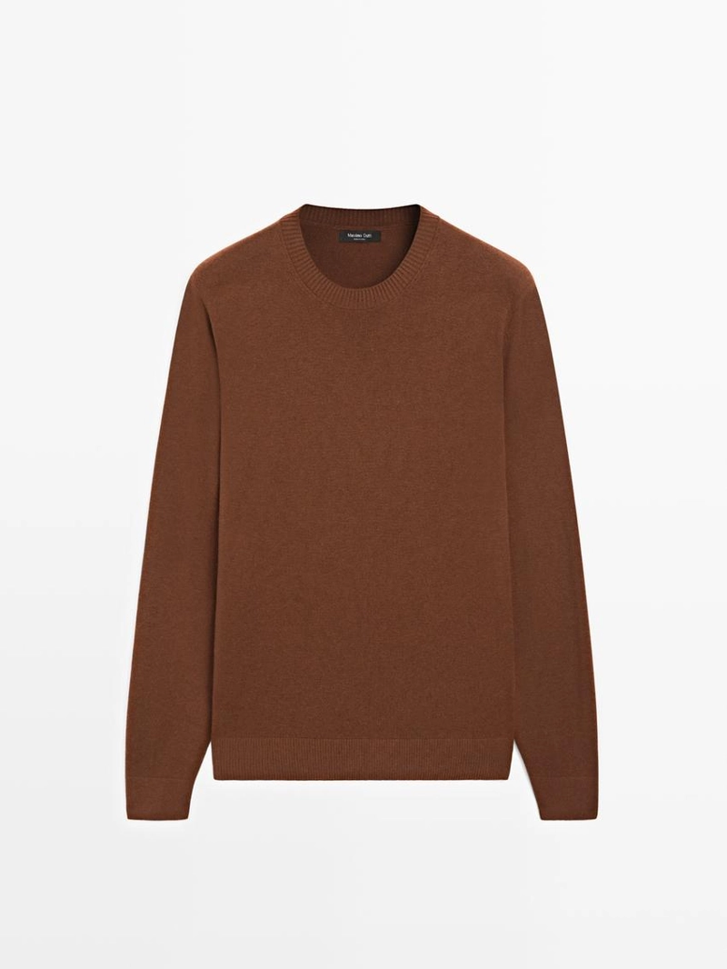 Трикотажный свитер из хлопка и шерсти с круглым вырезом