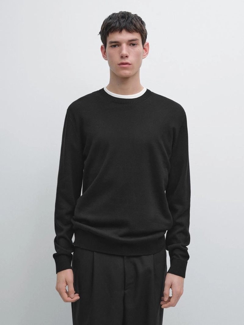 Джемпер из хлопка и шерсти с круглым вырезом