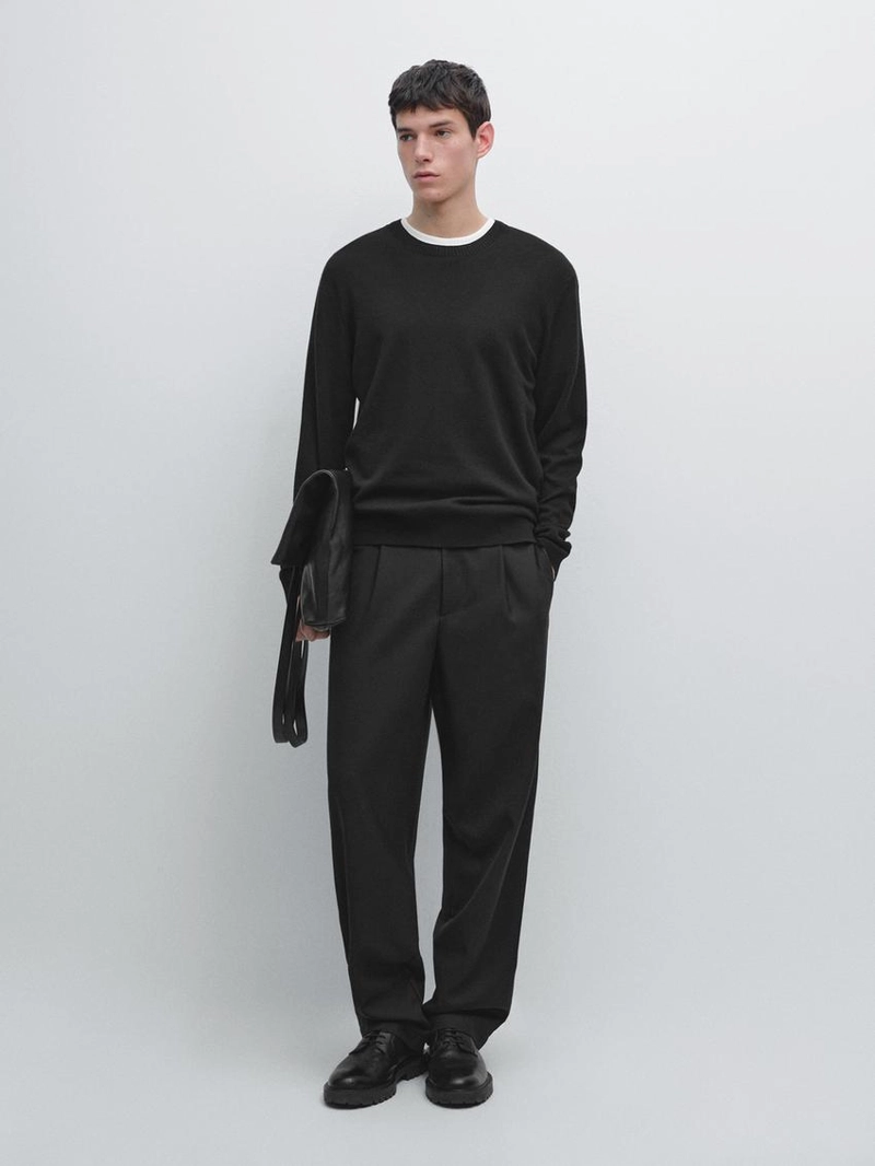 Джемпер из хлопка и шерсти с круглым вырезом