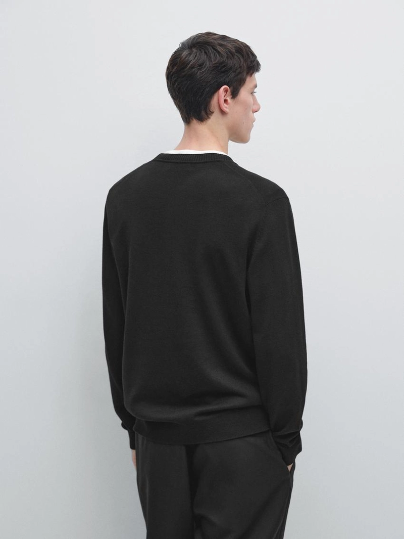 Джемпер из хлопка и шерсти с круглым вырезом