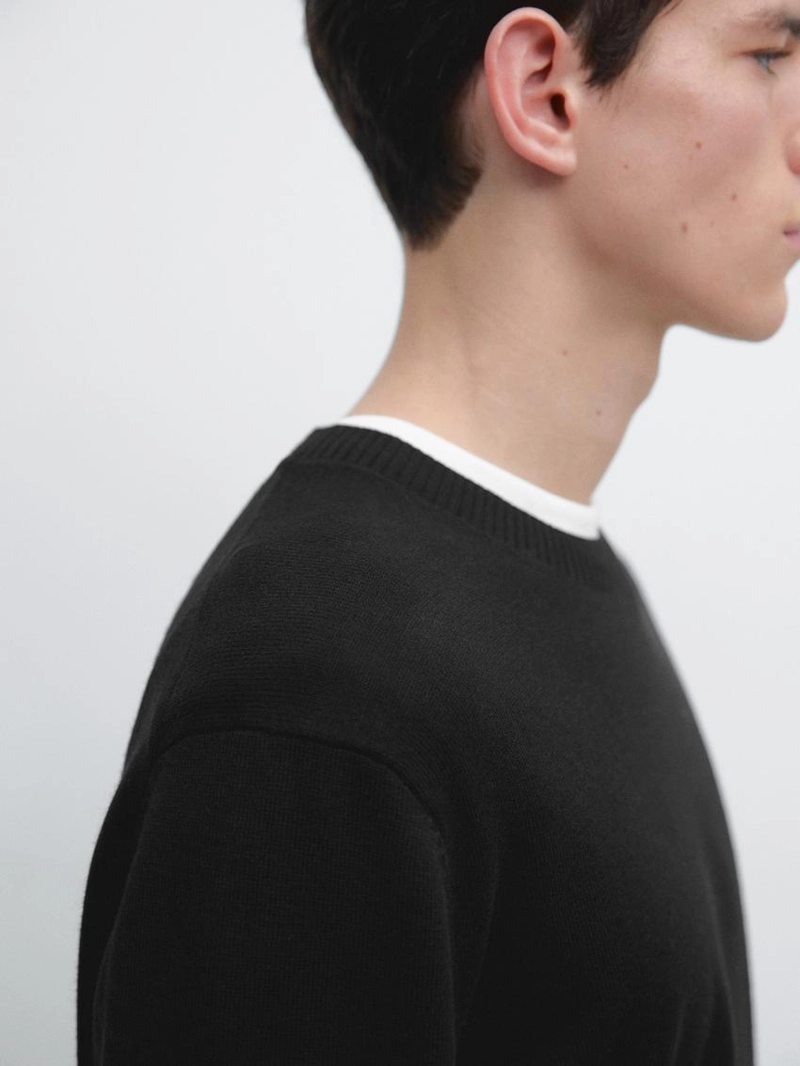 Джемпер из хлопка и шерсти с круглым вырезом