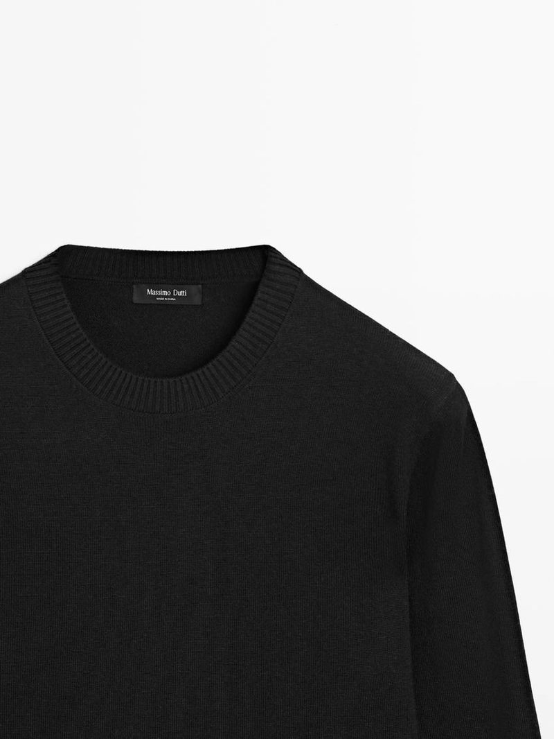 Джемпер из хлопка и шерсти с круглым вырезом