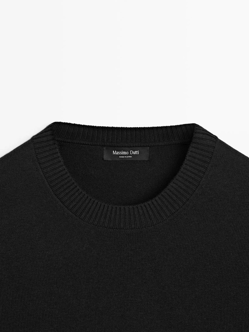 Джемпер из хлопка и шерсти с круглым вырезом