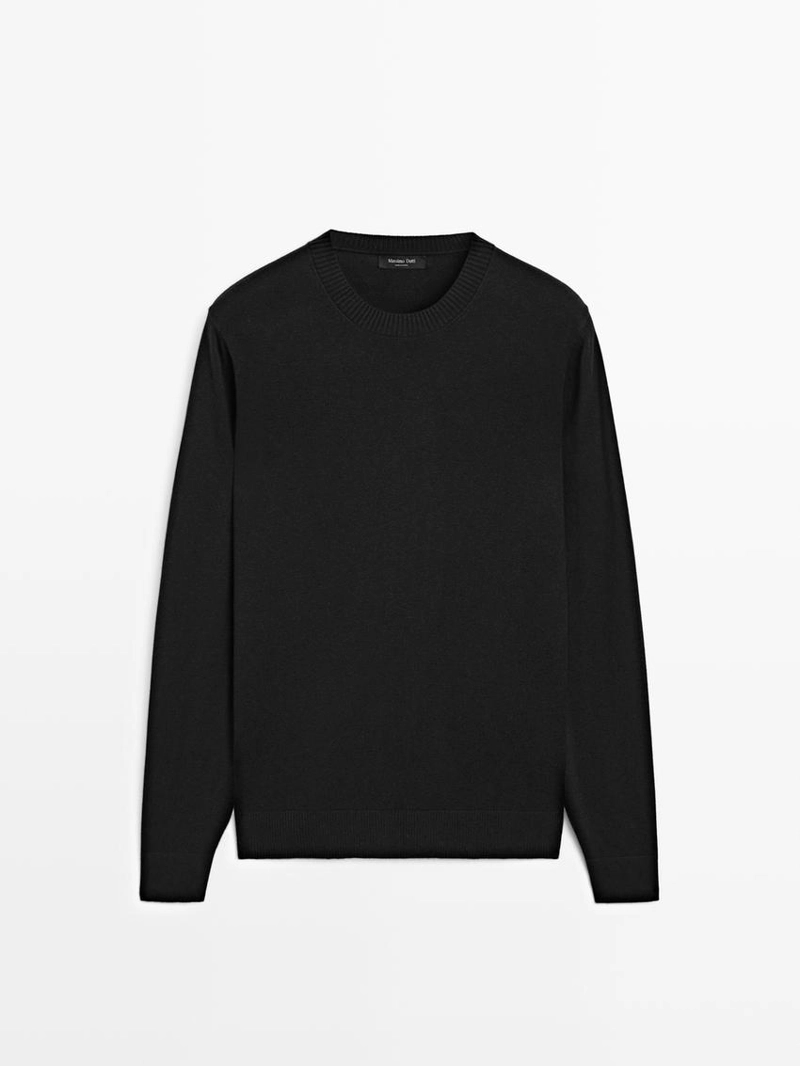 Джемпер из хлопка и шерсти с круглым вырезом