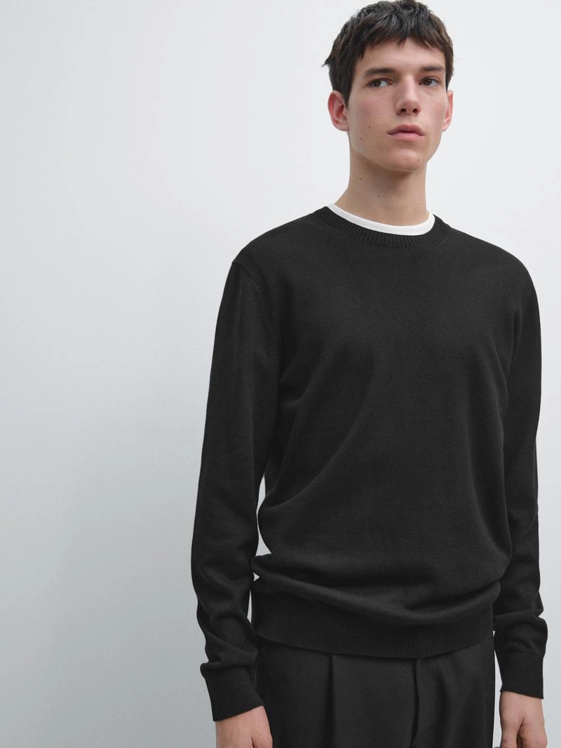 Джемпер из хлопка и шерсти с круглым вырезом